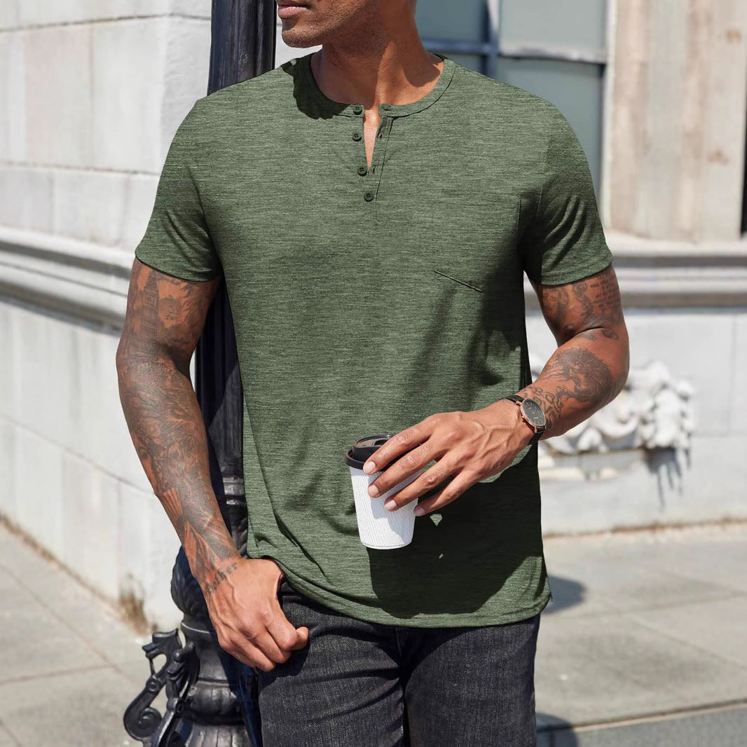 Men's T-shirt – Slim Fit – Henley Neck – Short Sleeve – Soft Breathable Quality