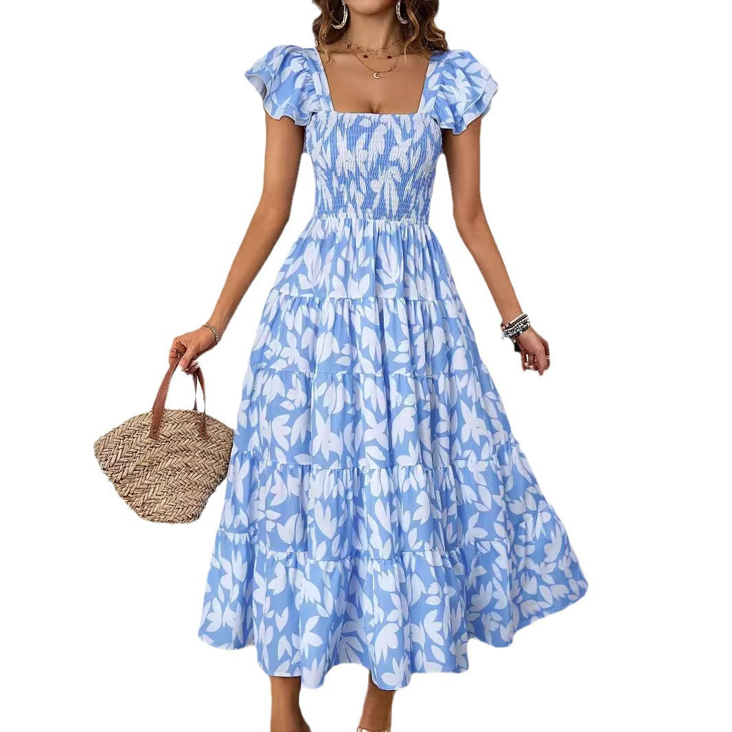 Dress for Women – Smocked Bodice – Ruched Straps – Light A-line Maxi Design