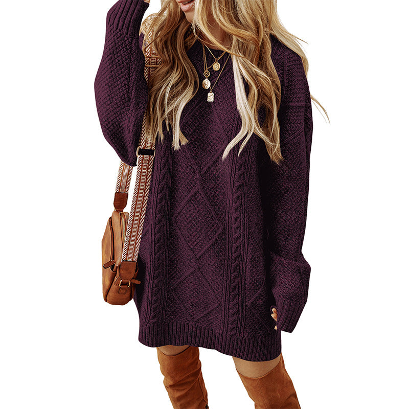 Women's Sweatshirt – Cable Knit – Loose Fit – Knee Length – Long Sleeves For Everyday