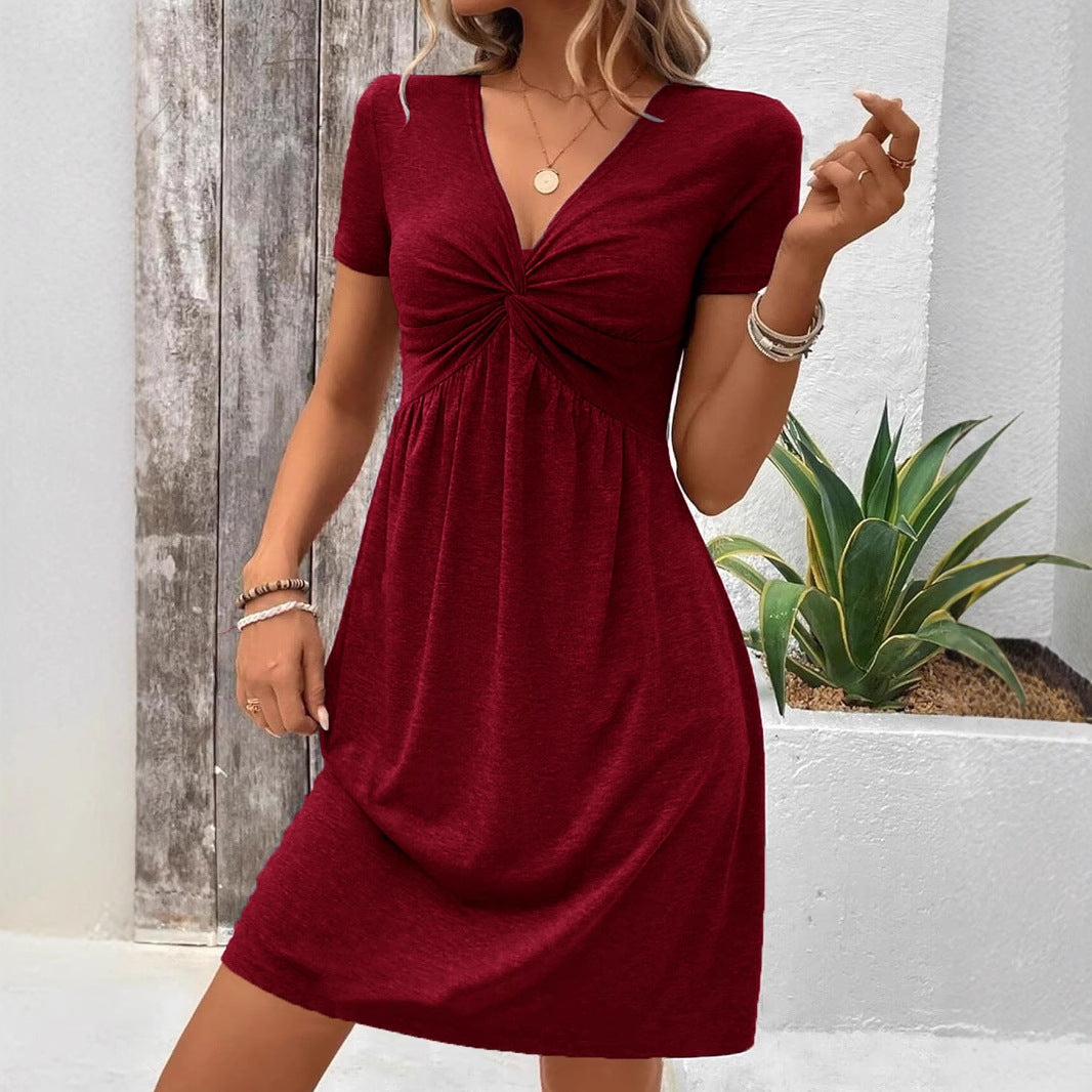 Dress for Women – Knee-Length – Soft Knit – V-Neck – Twist Detail – Loose Fit