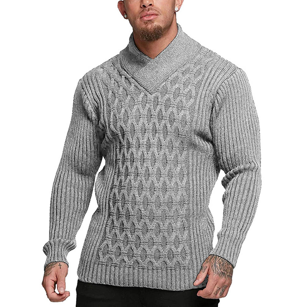 Men's sweater - Cable knit pattern - High neck - Slim fit