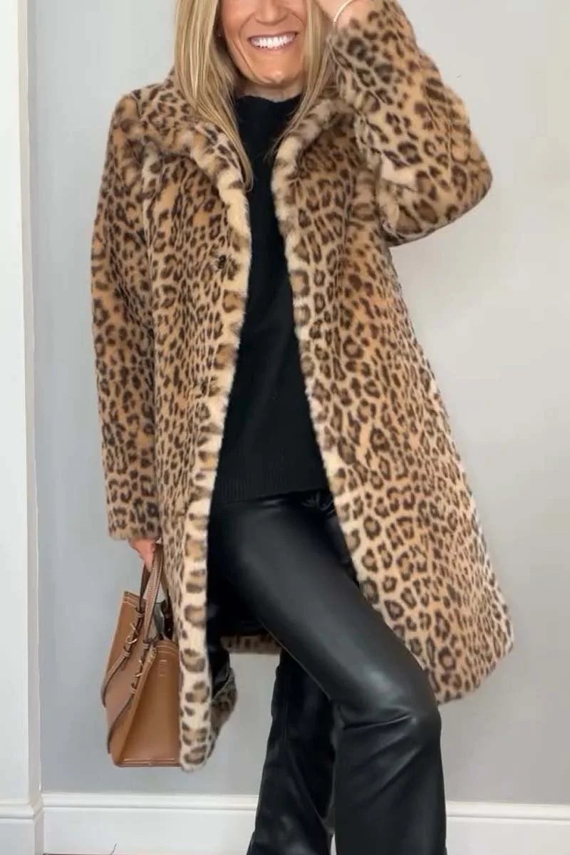 Women's Coat – Oversized Fit – Soft Faux Fur – Leopard Pattern – Casual Style