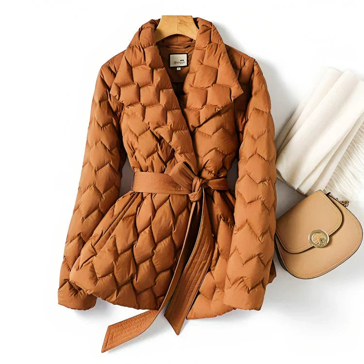 Dame Jakke - Vatteret Wrap-Design - Bælte i Taljen - Elegante Notch-Revers