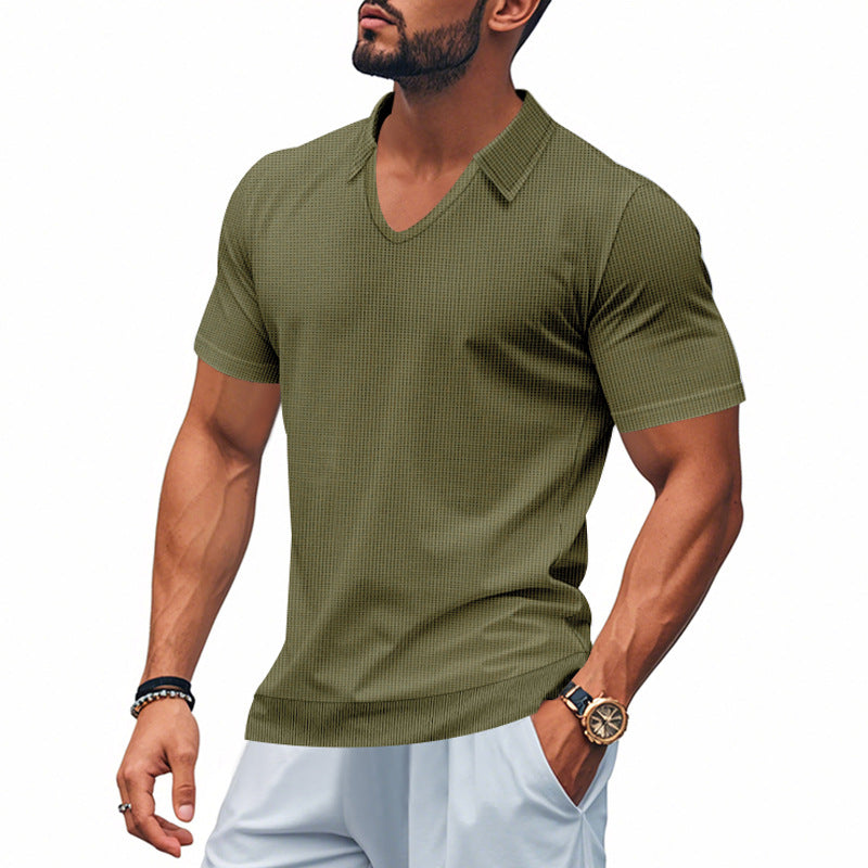 Herre Polo T-shirt – V-hals – Afslappet Pasform – Åndbar Bomuld – Minimalistisk Stil