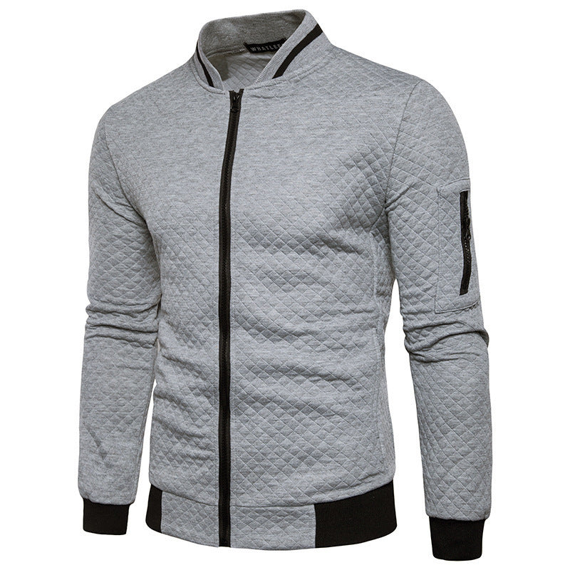 Men's Cardigan – Slim Fit – Quilted Structure – Zipper – Ribbed Edges – Sleeve Pocket