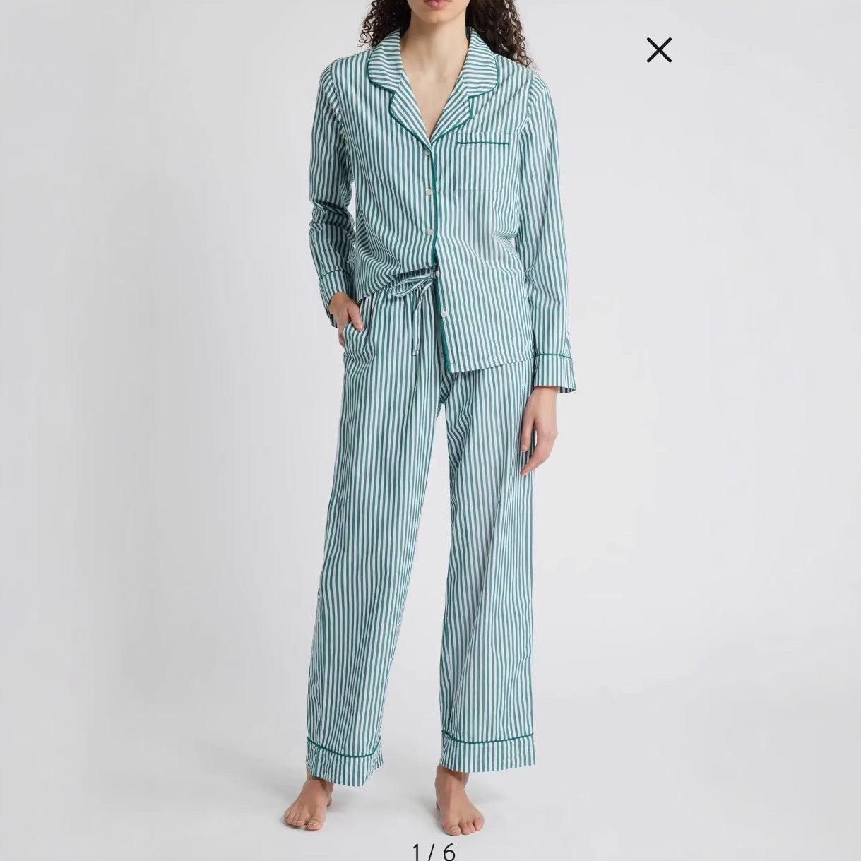 Dame Loungewear Sæt – Bomuldsblanding – Afslappet Pasform – Stribet – Knaplukning – Snøre i Taljen