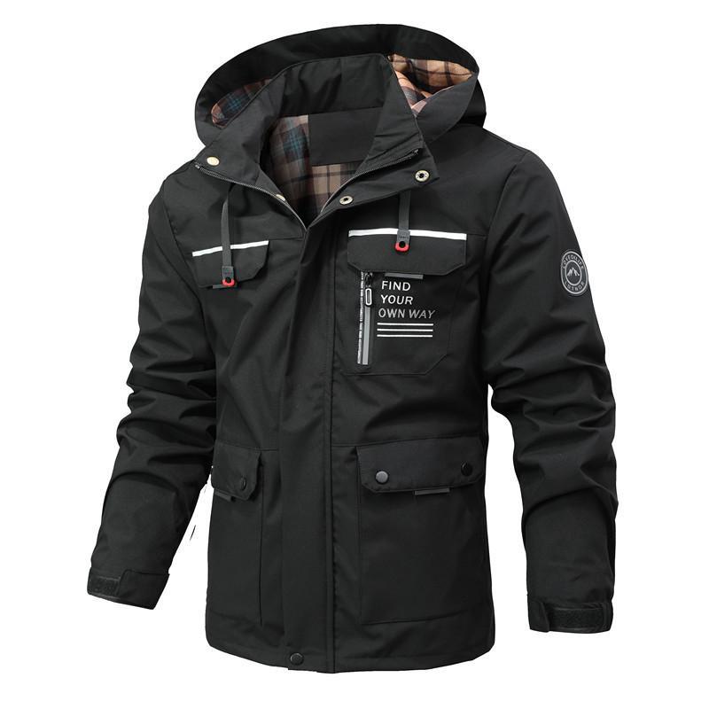 Men's Windbreaker – Waterproof Lightweight Fabric – Regular Fit – Hood and Pockets