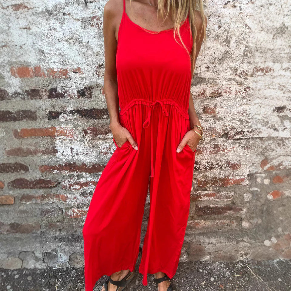 Women's Jumpsuit – Relaxed Fit – Wide Legs – Adjustable Waist – Breathable Material