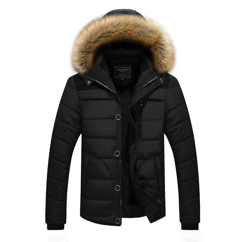 Men’s Puffer Jacket - Woven - Slim Fit - Hip Length - Detachable Faux Fur Hood