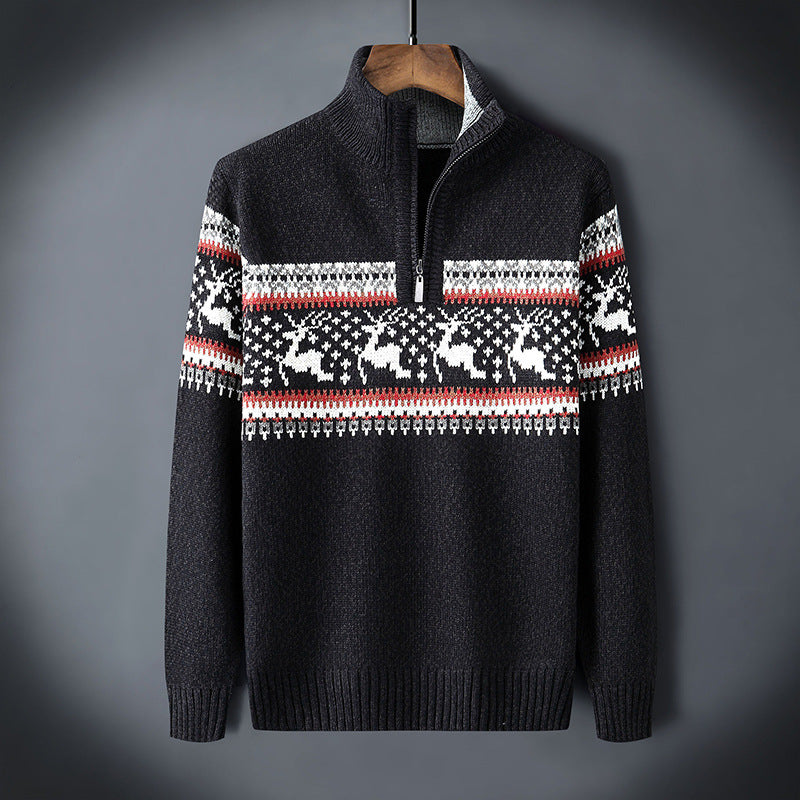 Men's Knit Sweater - Zipper Closure - High Collar - Warm and Comfortable - Classic Pattern