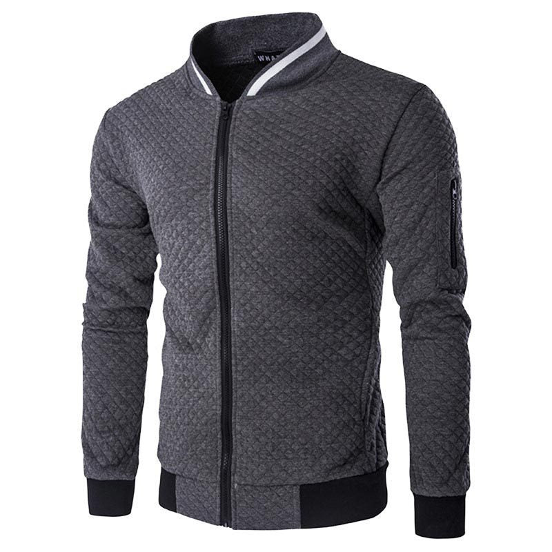 Men's Cardigan – Slim Fit – Quilted Structure – Zipper – Ribbed Edges – Sleeve Pocket