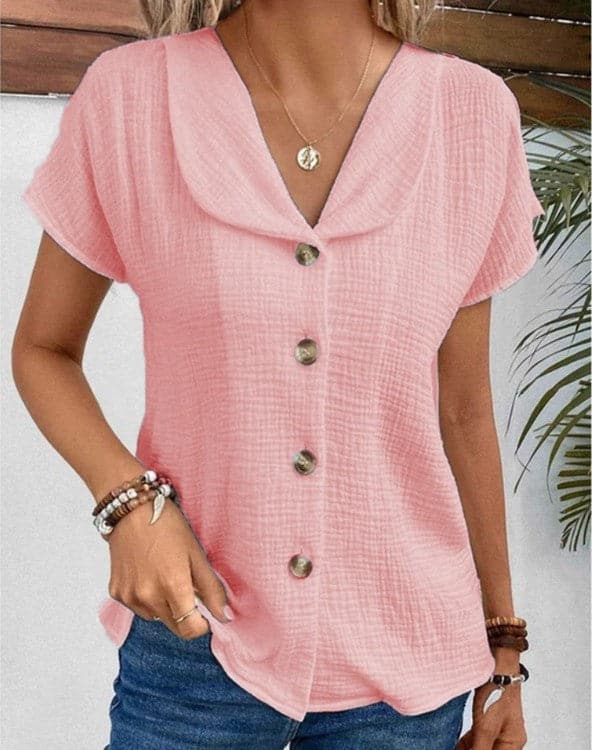 Women's Blouse - Light & Breathable Cotton - Loose Fit - Collar & Button Closure