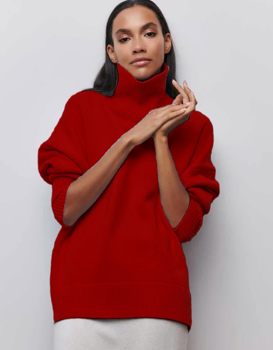 Women's Turtleneck Sweater – Oversized Fit – Soft Knit – Ribbed Edges