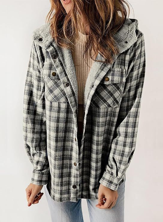 Women's Jacket – Wool Texture – Relaxed Fit – Button Closure – Hood – Checkered Pattern