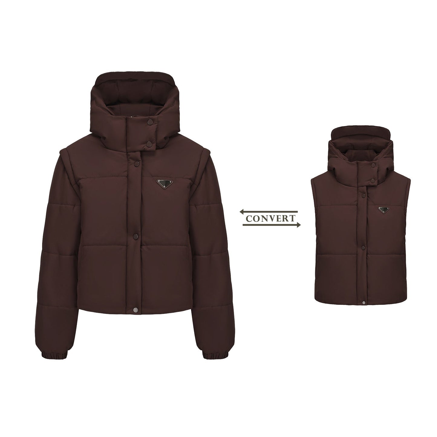 Women’s Puffer Jacket - Quilted - Stand Collar - Cropped Length - Long Sleeve