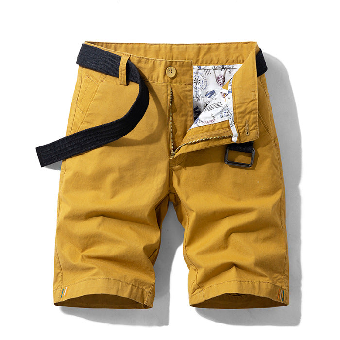 Men's Shorts - Knee-Length - With Belt & Side Pockets - Breathable Cotton - Casual Fit