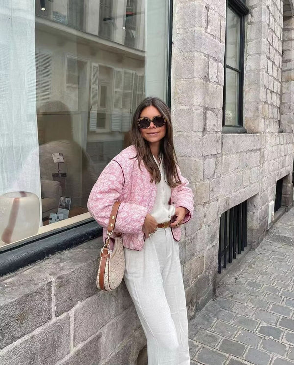 Isabella Quilted Jacket | Floral Print Button Front Jacket