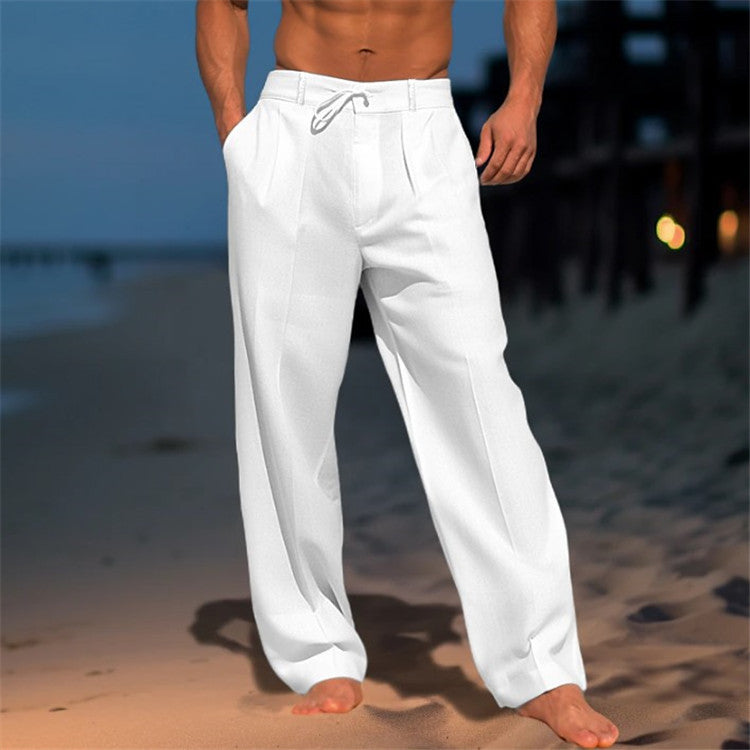 Men's Trousers – Relaxed Fit – Adjustable Drawstring – Natural Fibers – Full Length