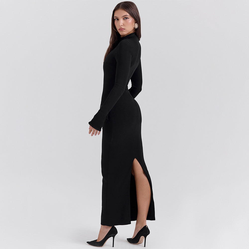 Dame Maxi Kjole – Slim Fit – Rund Hals – Lange Ærmer – Elegant Formelt Snit