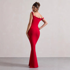 Dress for Women – Maxi Length – Fitted Fit – Asymmetric Neckline – Breathable Fabric