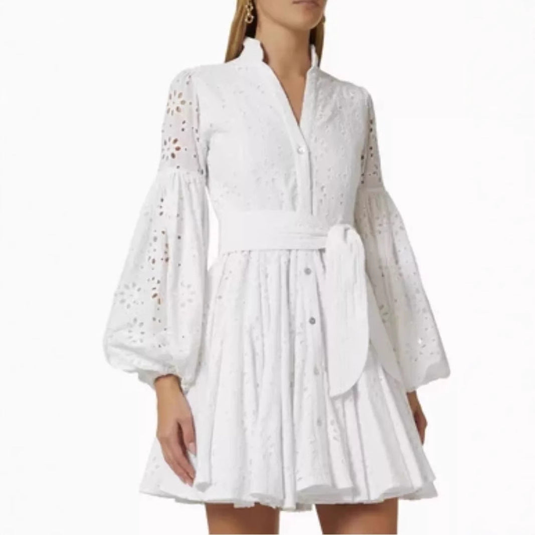 Dame Cardigan Kjole – A-Line Pasform – 100% Bomuld – Broderie Anglaise – Bindebånd
