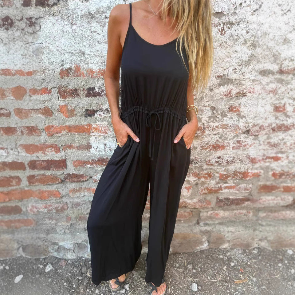 Women's Jumpsuit – Relaxed Fit – Wide Legs – Adjustable Waist – Breathable Material