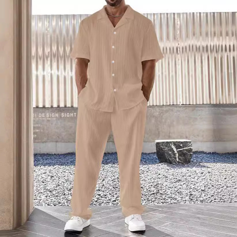 Men's Set with Shirt and Pants – Relaxed Fit – Short-Sleeved – Breathable Design