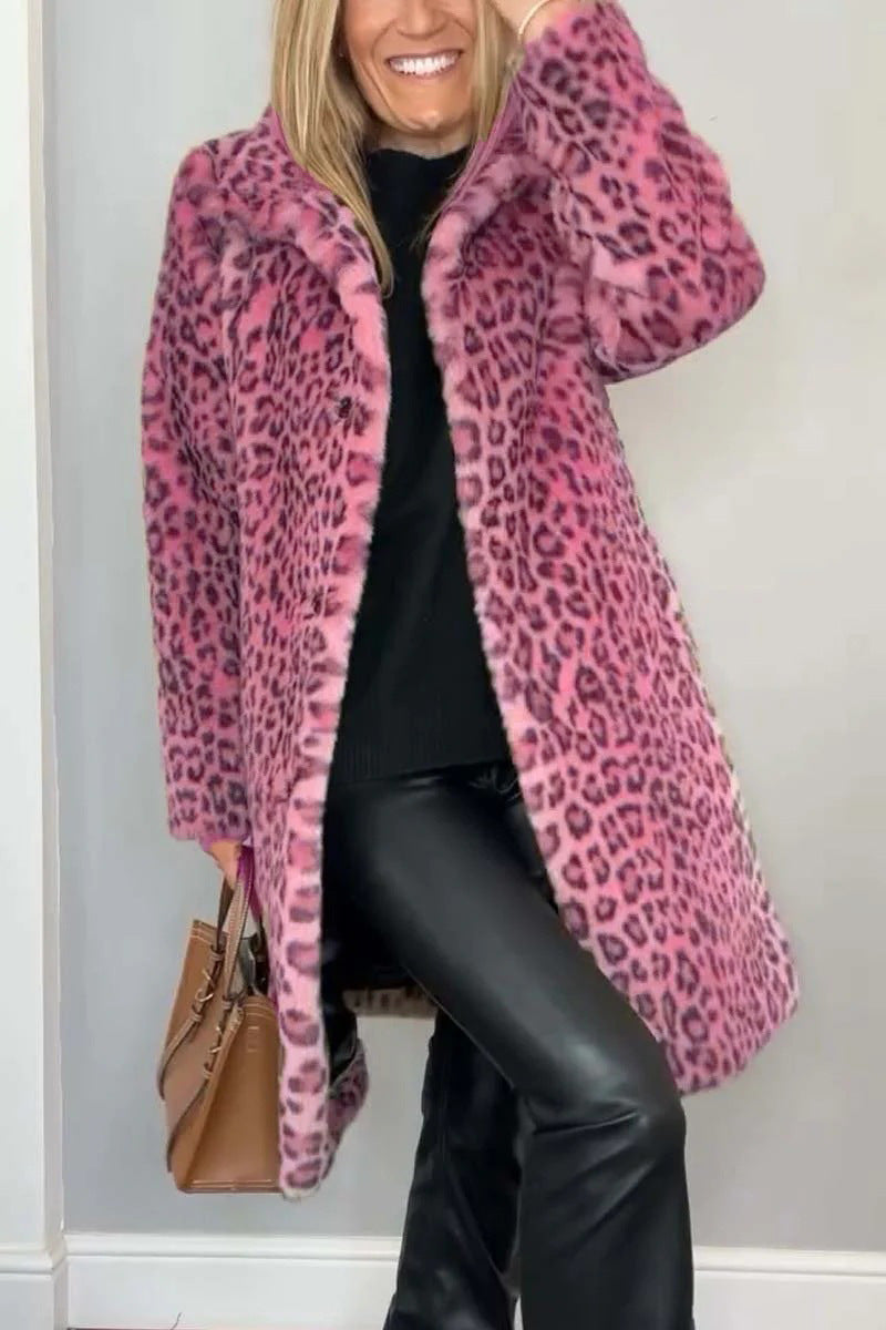 Women's Coat – Oversized Fit – Soft Faux Fur – Leopard Pattern – Casual Style
