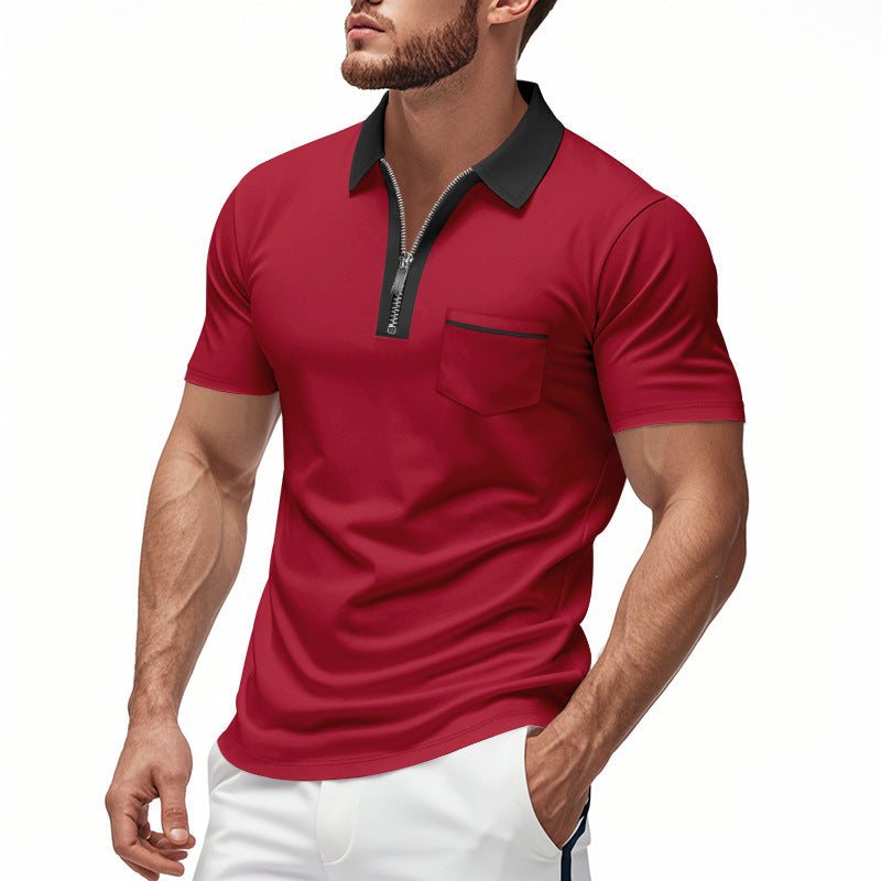 Herre Polo T-shirt – Slim Fit – Åndbar Bomuldsblanding – Lynlåslukning – Brystlomme