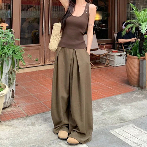 Women's Tank Top - Ribbed Sleeveless - Button Detail - Casual Wear