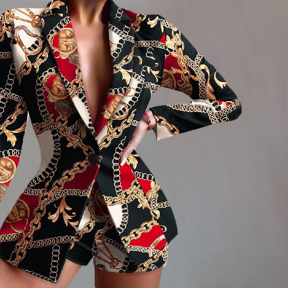 Women's 2-Piece Set – Tailored Fit – Leopard Print – Pointed Lapels – Statement Look