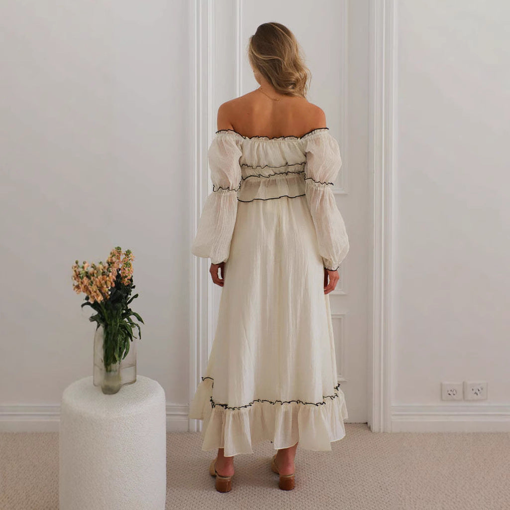 Dame Sæt – Off Shoulder Top og Nederdel – Rynkedetaljer – Løs Pasform – Boho Stil