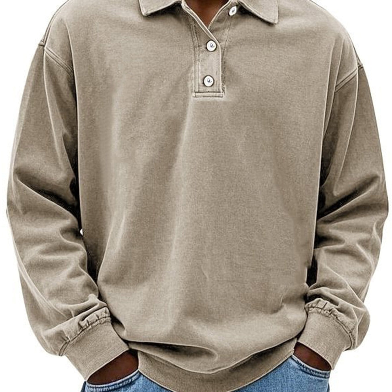 Herre Langærmet Poloshirt – 100% Bomuld – Afslappet Pasform – Knapkrave Casual