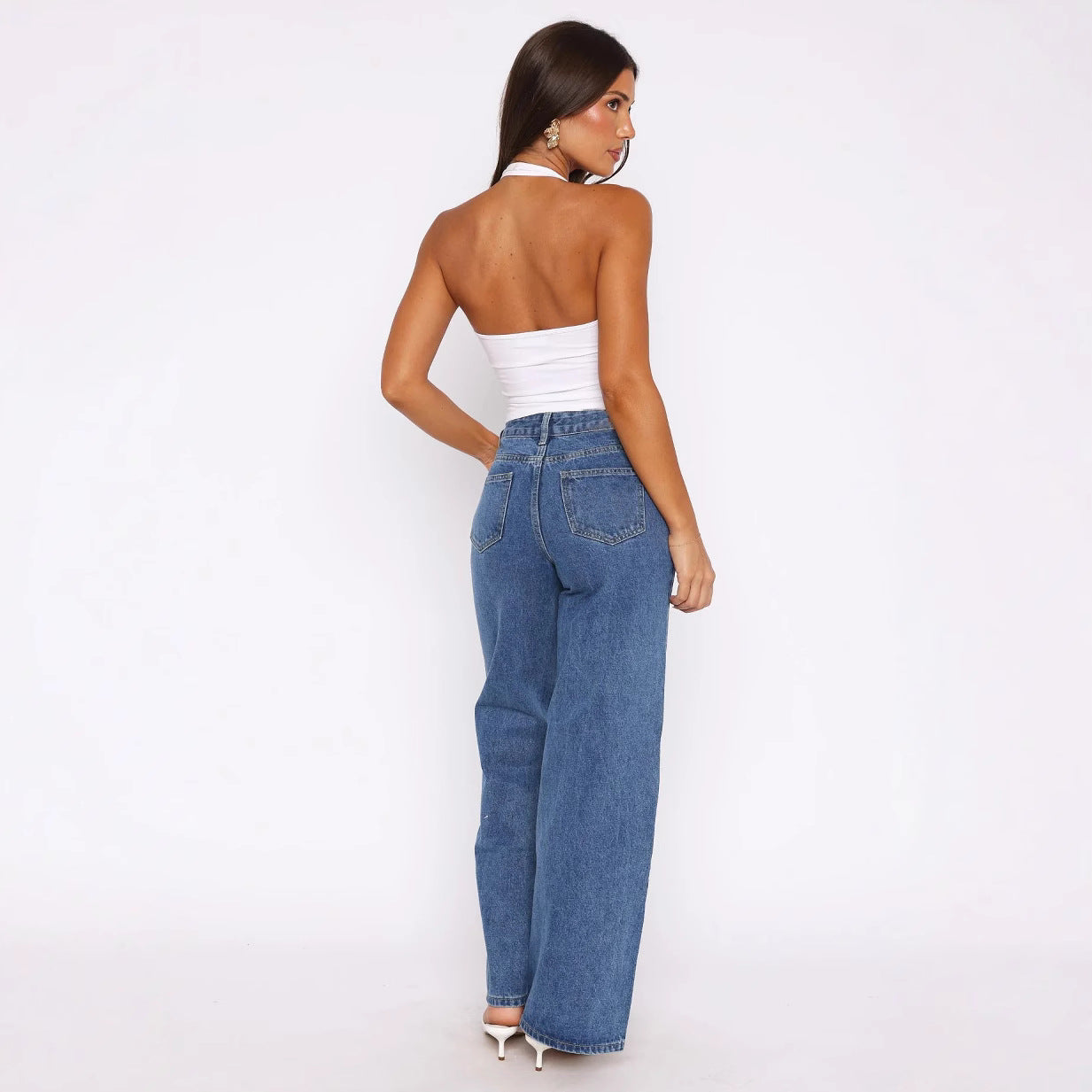 Damejeans – Vide Ben – Høj Talje – Afslappet Pasform – Fuld Længde Denim