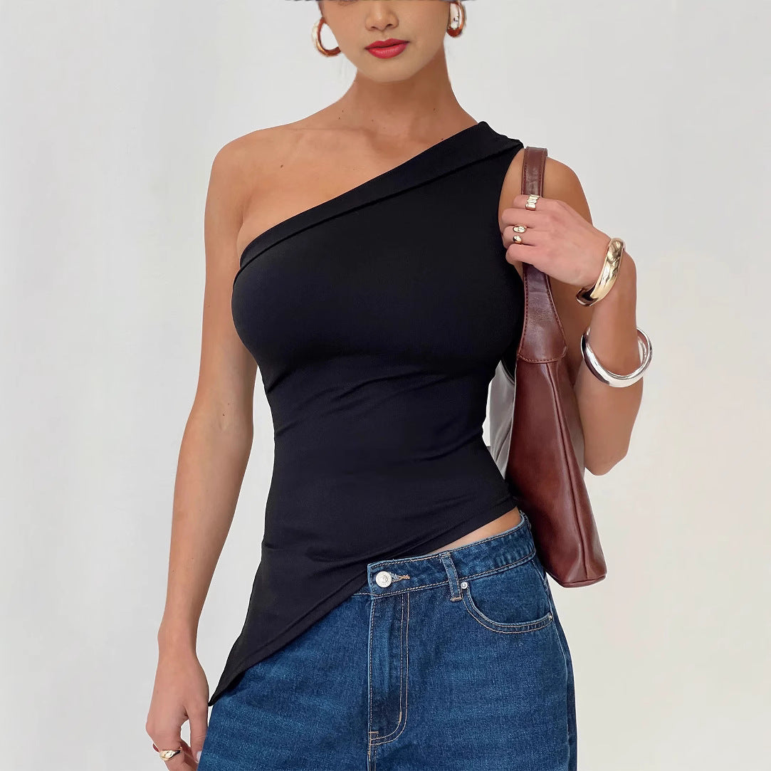 Women's One-Shoulder Top – Slim Fit – Asymmetric Hem – Stretchable Breathable Comfort