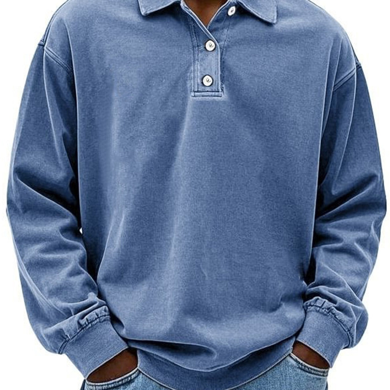 Herre Langærmet Poloshirt – 100% Bomuld – Afslappet Pasform – Knapkrave Casual