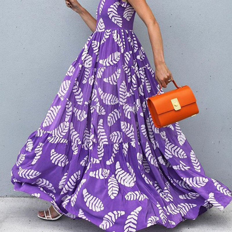 Dress for Women – Maxi Length – Sleeveless with Loose Fit – Ruched Details – Floral Print – Breathable Material