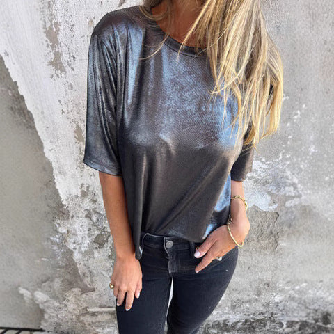 Women's Blouse – Relaxed Fit – Shiny Finish – Short Sleeve – Light and Breathable