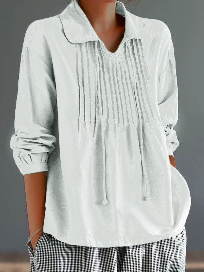 Women's Shirt – Cotton Linen Mix – Relaxed Fit – Pleat Detail – Collar