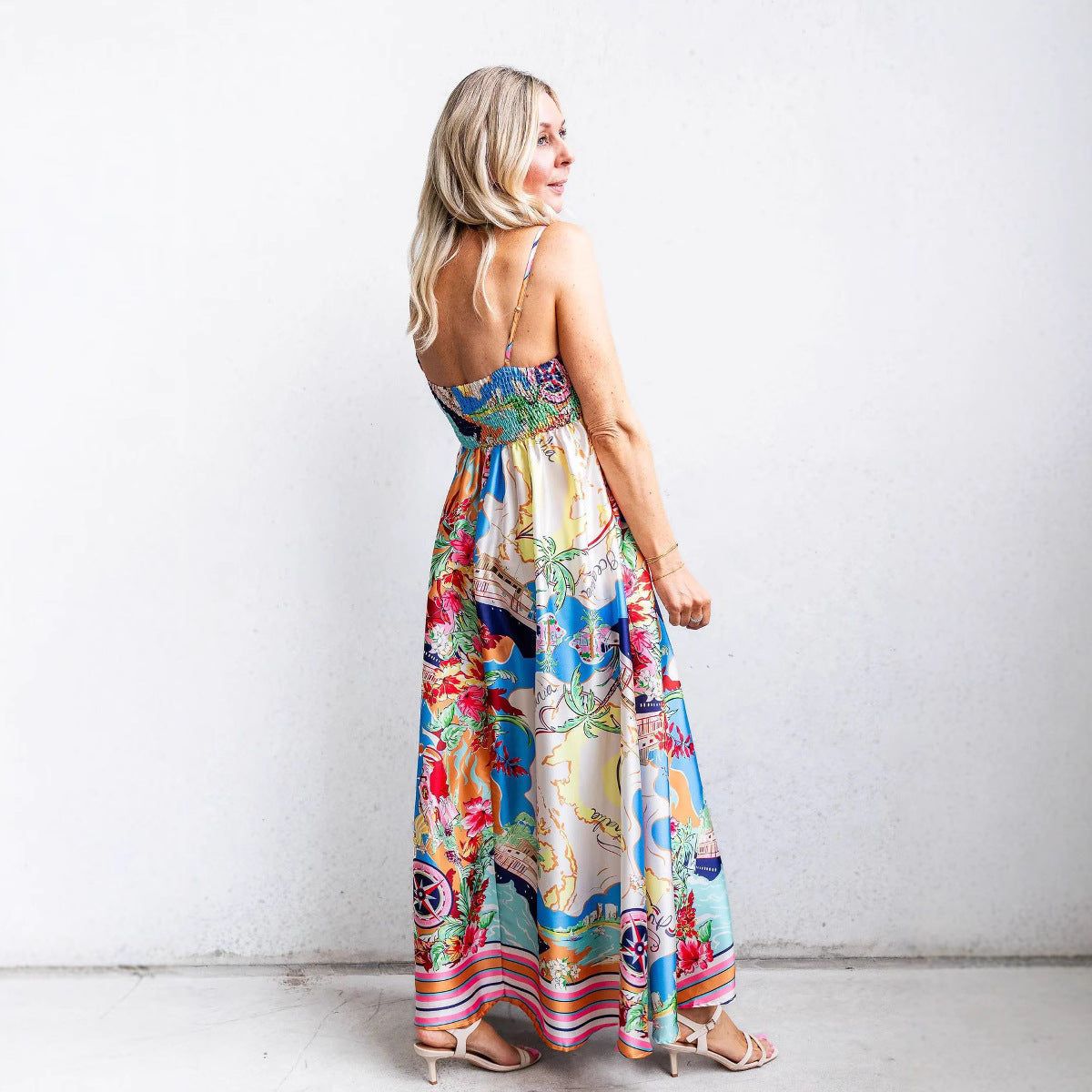 Dame Sundress – A-line Pasform – Let Bomuldsblanding – Spaghetti Stropper – Fuld Længde