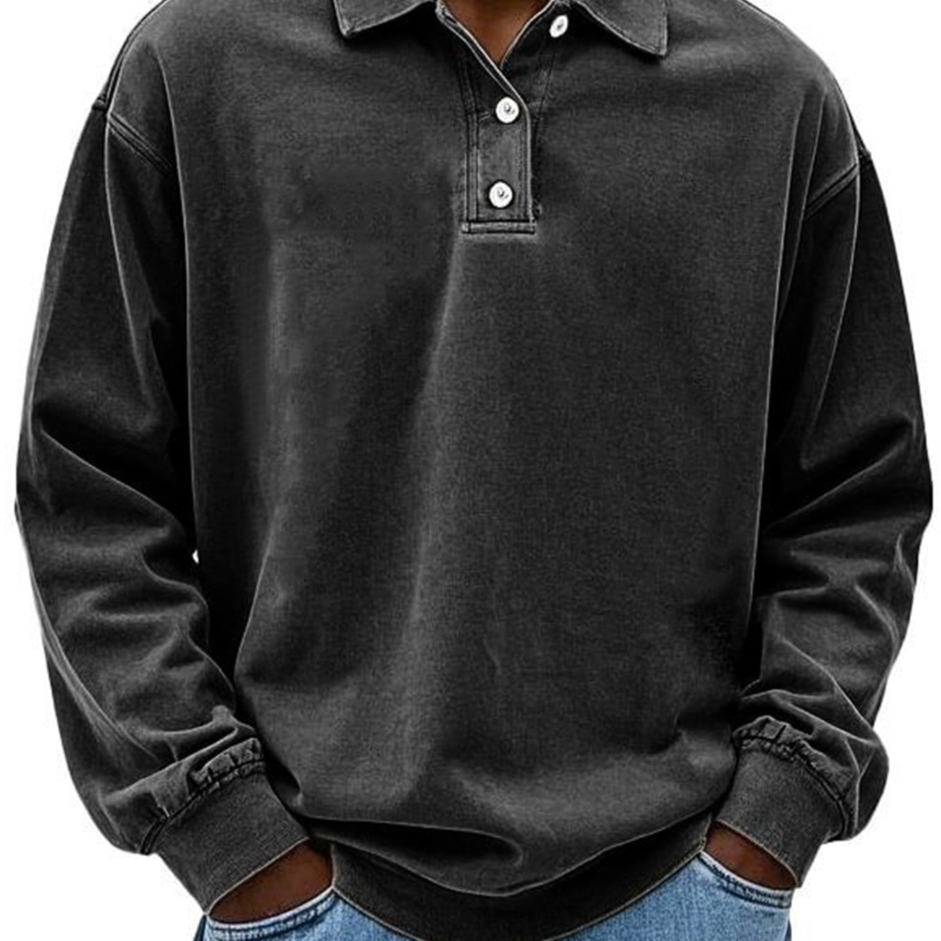 Herre Langærmet Poloshirt – 100% Bomuld – Afslappet Pasform – Knapkrave Casual