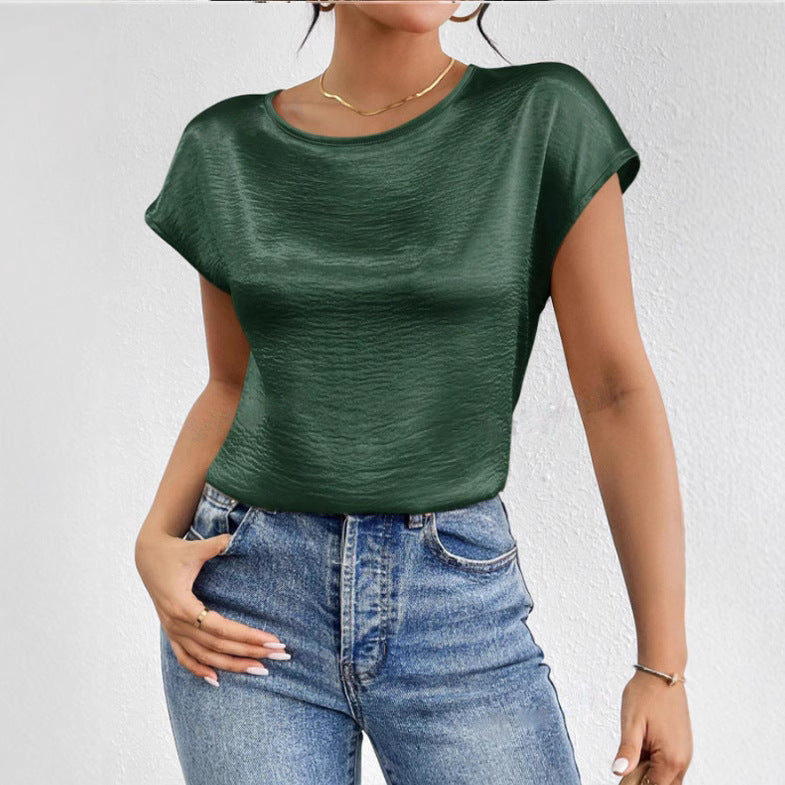 Women's Shirt with Short Sleeves – Relaxed Fit – Light Shiny Luxury Look
