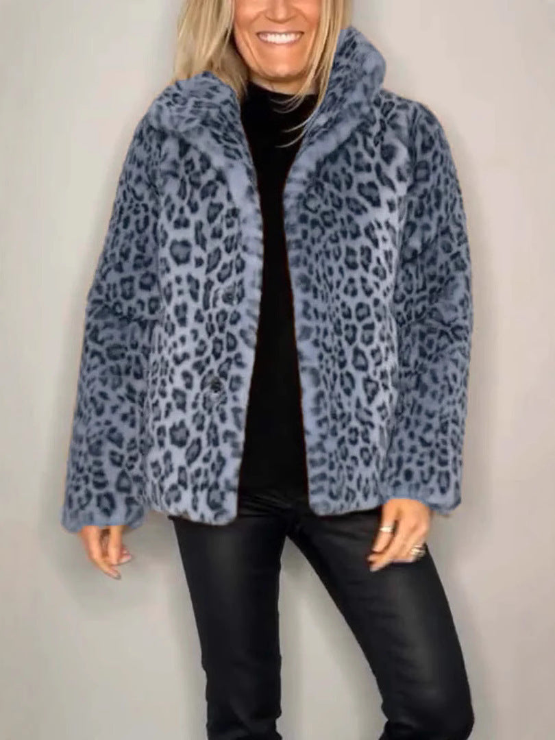 Women's Coat – Oversized Fit – Soft Faux Fur – Leopard Pattern – Casual Style