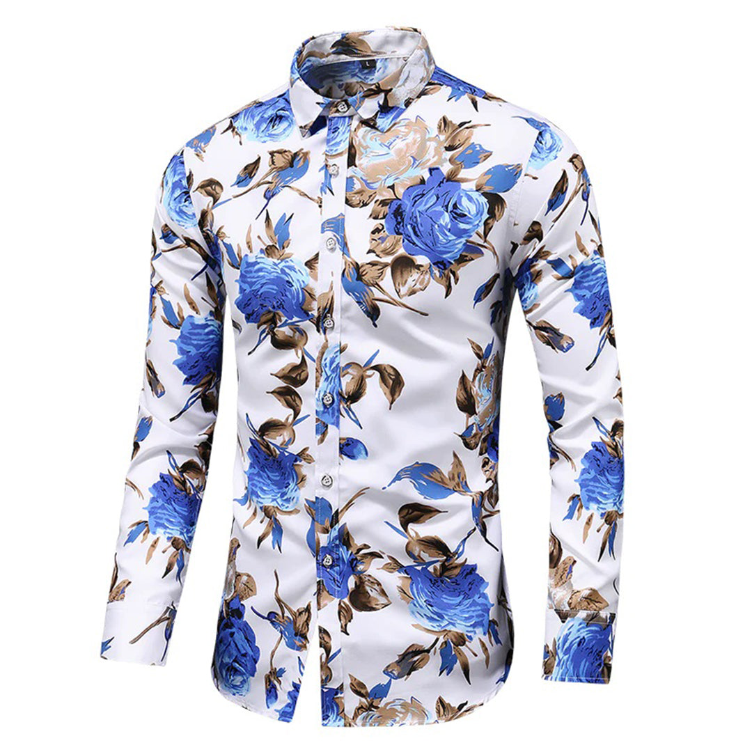 Men's Shirt - Slim Fit - Long Sleeve - Floral Print - Buttoned Front