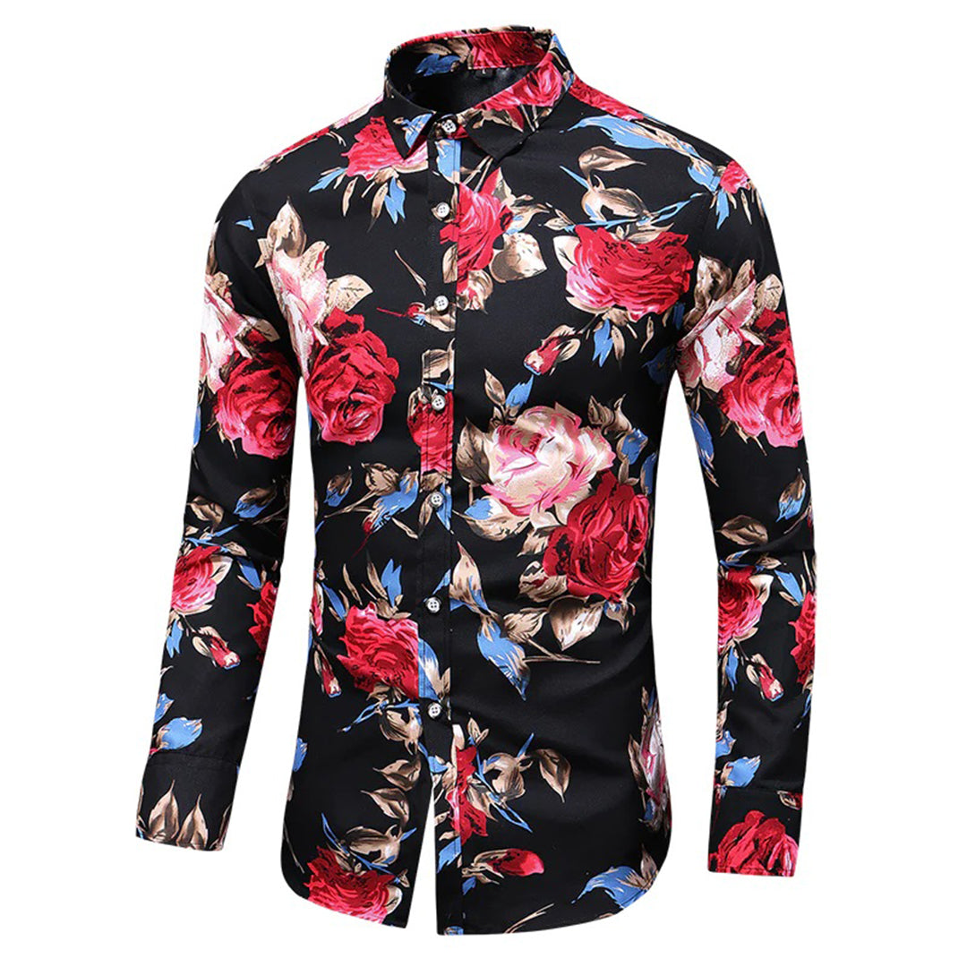 Men's Shirt - Slim Fit - Long Sleeve - Floral Print - Buttoned Front