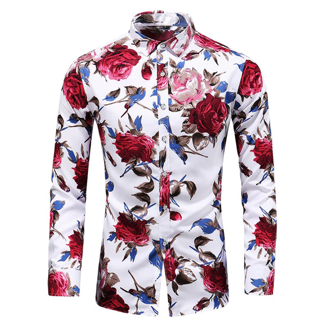 Men's Shirt - Slim Fit - Long Sleeve - Floral Print - Buttoned Front