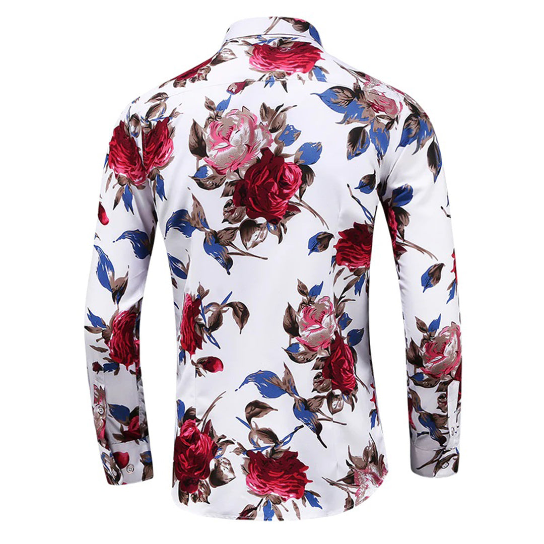 Men's Shirt - Slim Fit - Long Sleeve - Floral Print - Buttoned Front