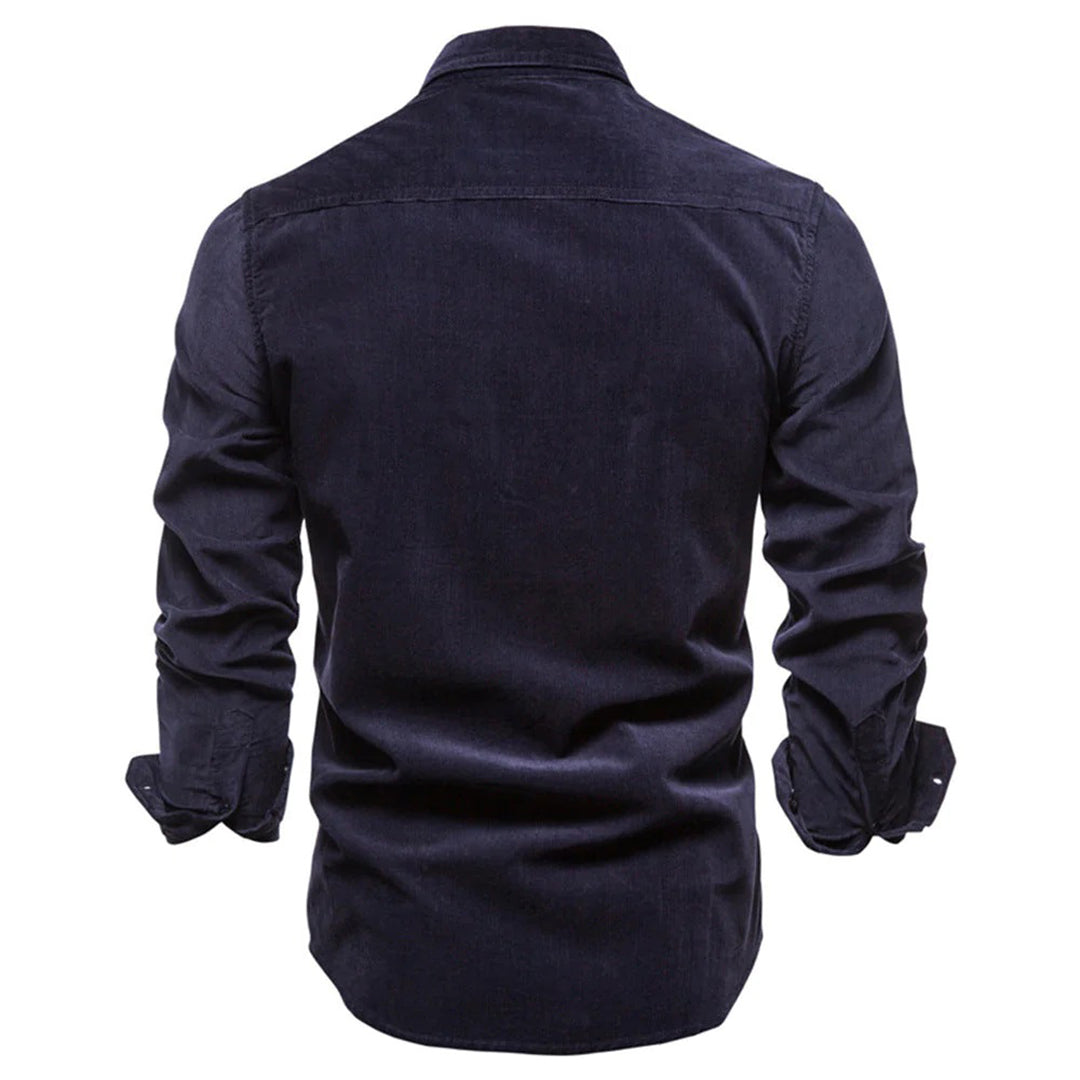 Men's Shirt - Long-Sleeved Corduroy - Button Closure - Classic Collar - Casual Fit