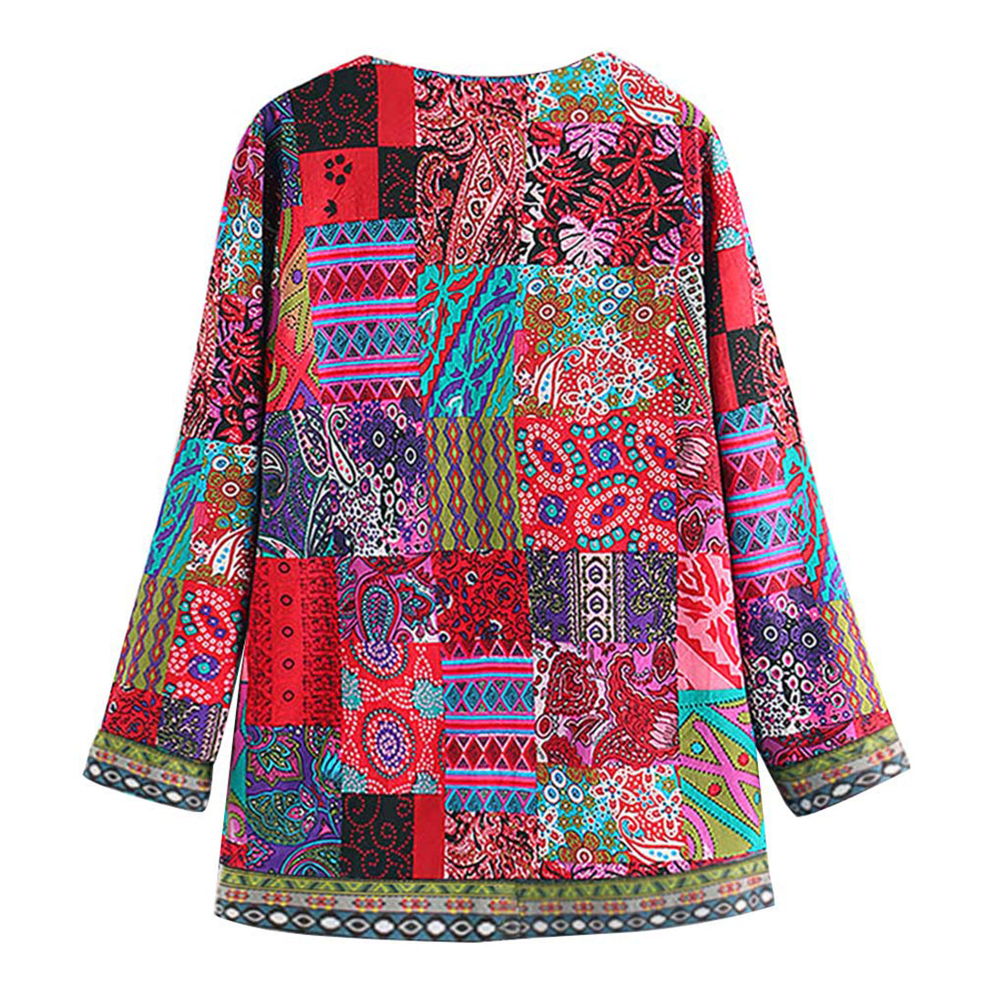 Women's Jacket - Patchwork Design - Open Front - Long Sleeves - Bohemian Style