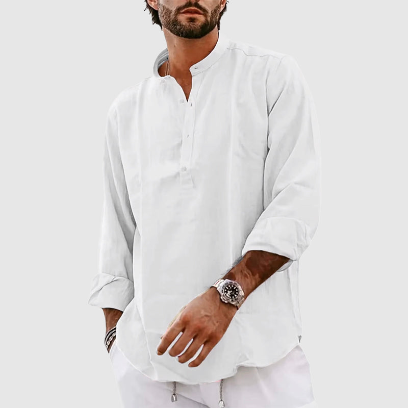 Men's Henley Shirt – Relaxed Fit – Natural Fibers – Long-Sleeved with Band Collar